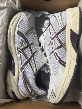 ASICS White and Plum Women's Athletic Running Shoes